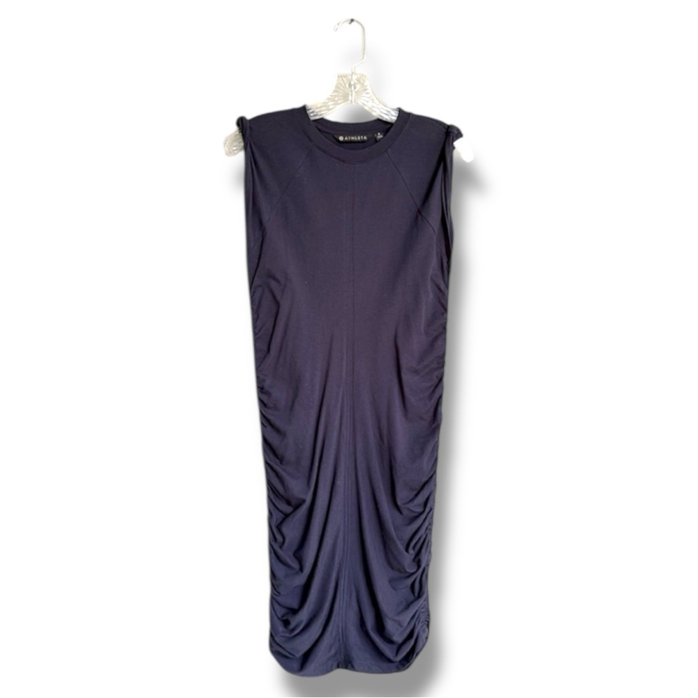 Athleta Apres Navy Side Ruched Dress Size Small - Picture 2 of 14